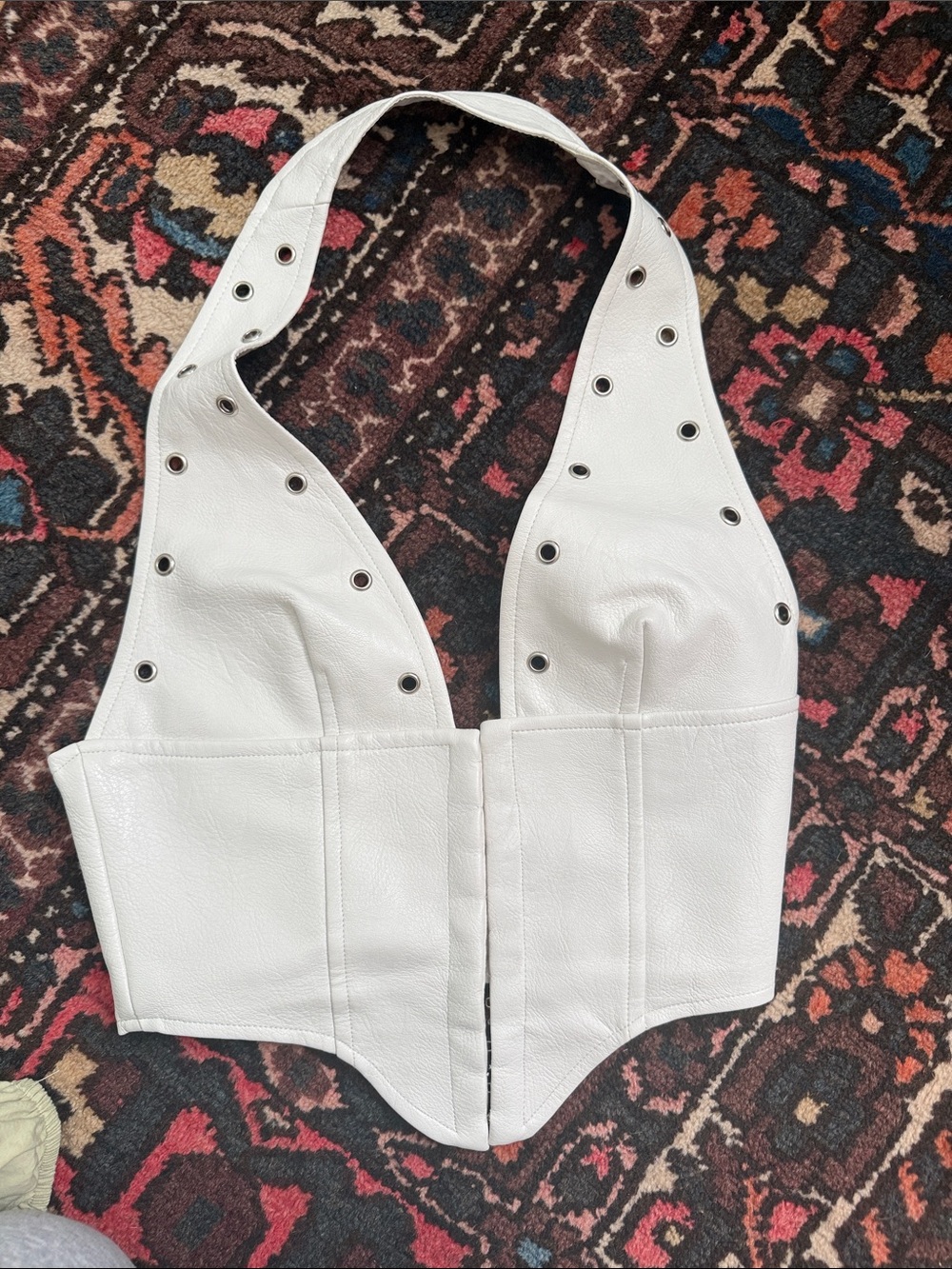 Princess Polly White Faux Leather Halter Corset Top